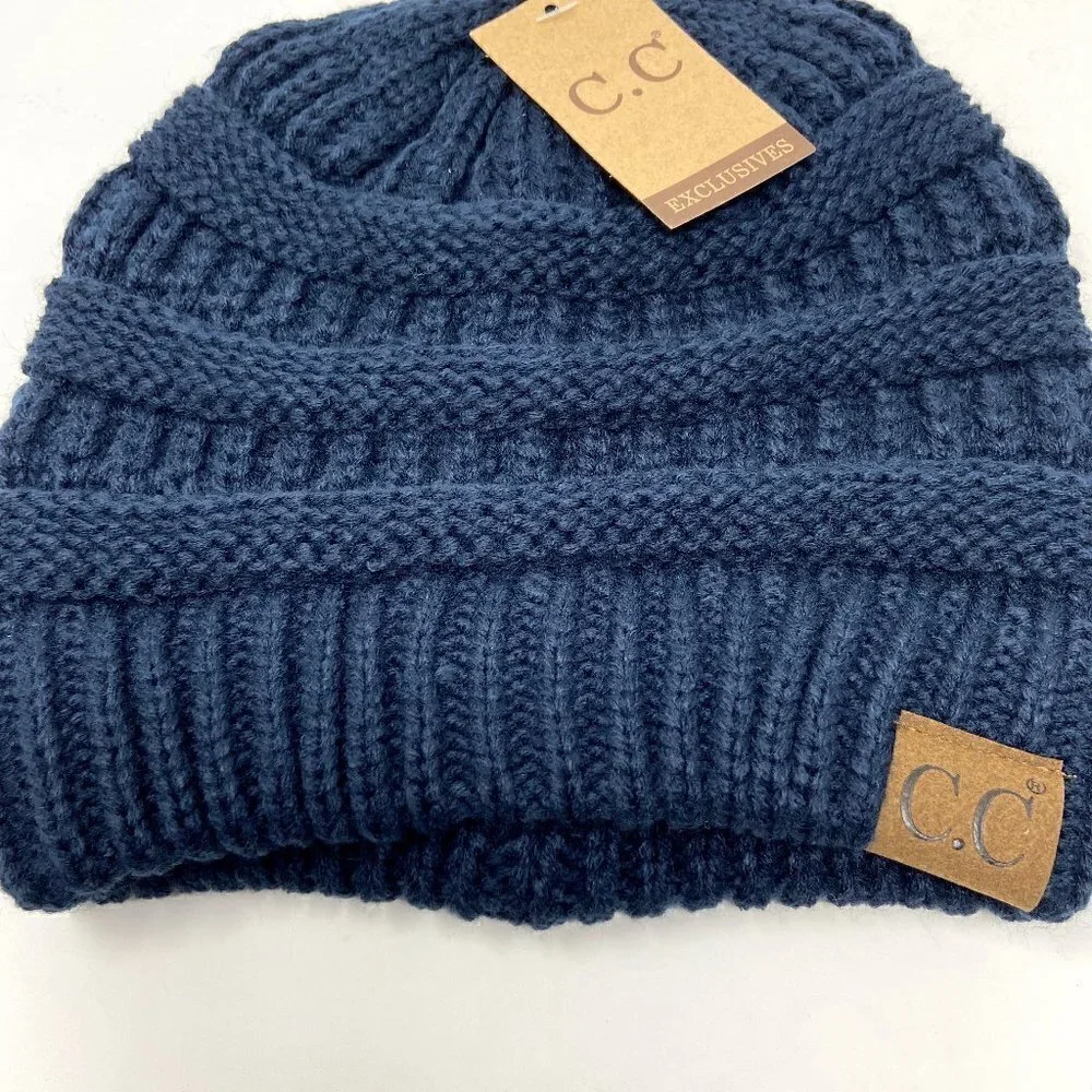 CC | Classic Beanie Navy Blue Knit Stocking Cap Hat
